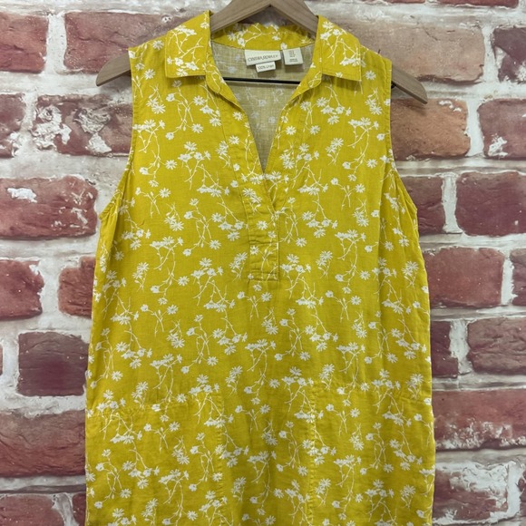 Cynthia Rowley Dress Women's 4 Yellow Cottage Ditsy Floral Vine Linen Sundress - Picture 3 of 8